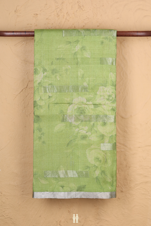 Tussar Silk Saree In Green With Floral Design