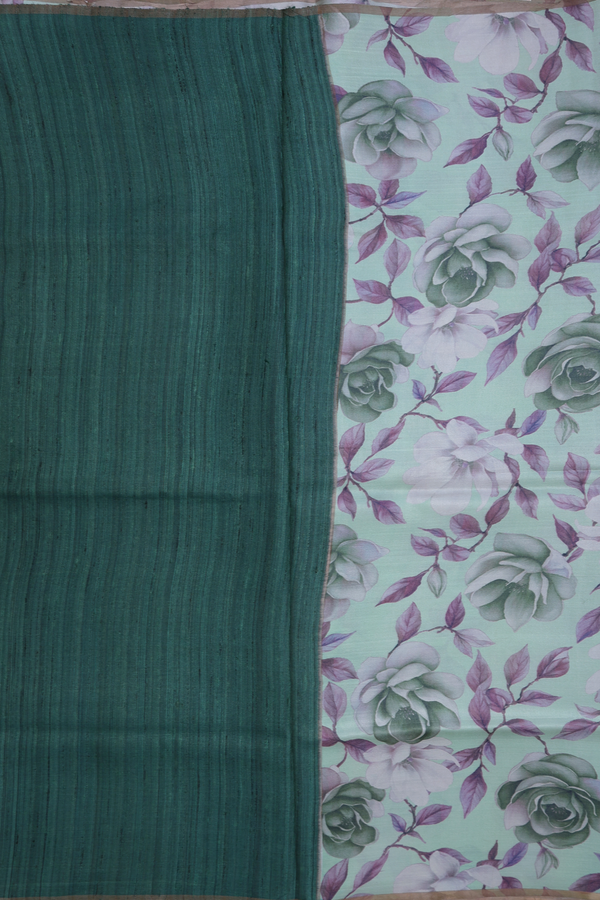 Tussar Silk Saree In Green With Floral Design