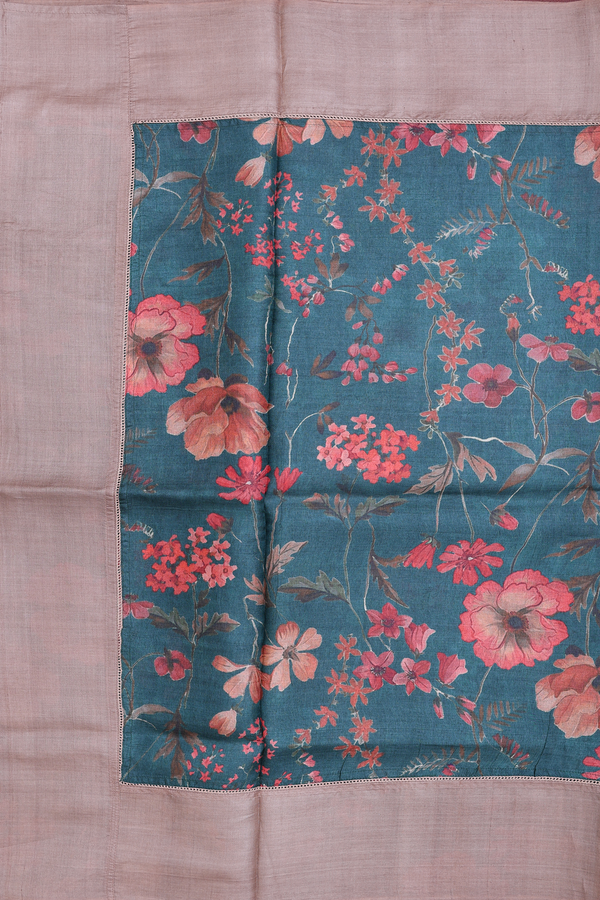 Tussar Silk Saree In Green With Floral Design