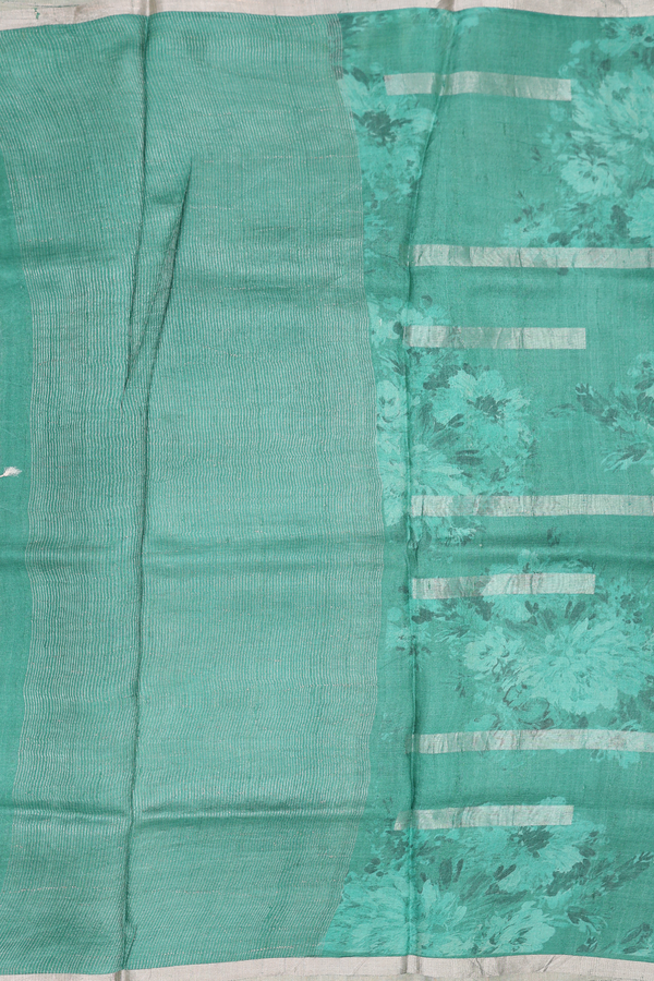Tussar Silk Saree In Green With Floral Design