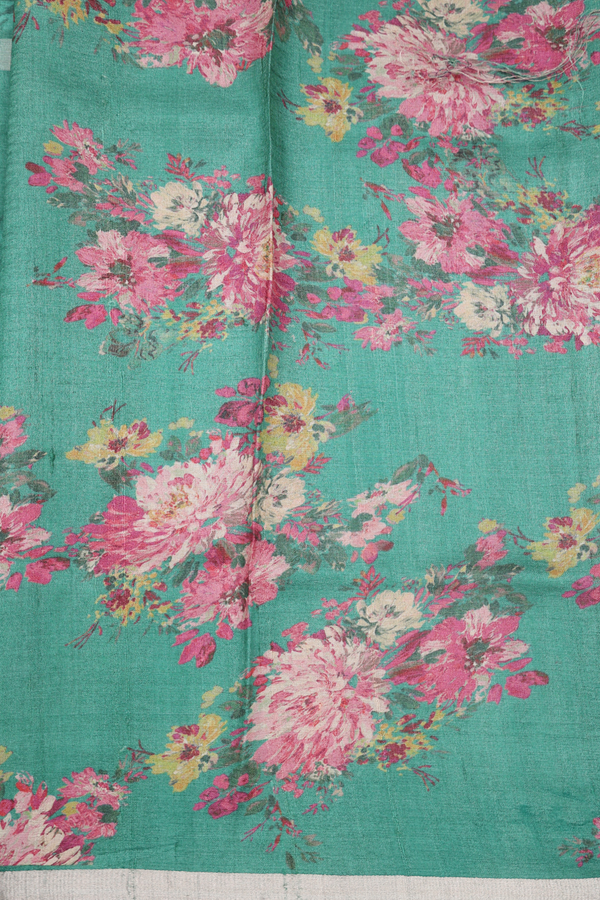 Tussar Silk Saree In Green With Floral Design
