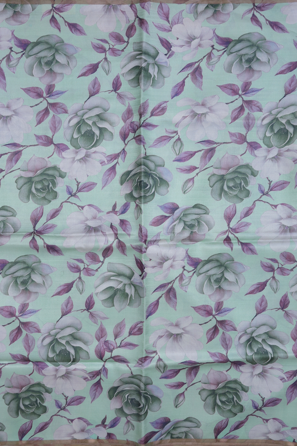 Tussar Silk Saree In Green With Floral Design