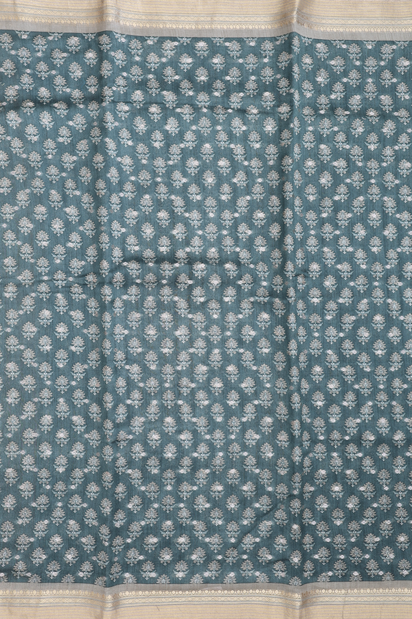 Tussar Silk Saree In Green With Floral Design