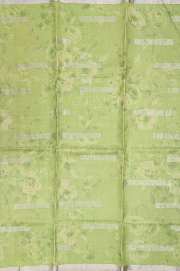 Tussar Silk Saree In Green With Floral Design
