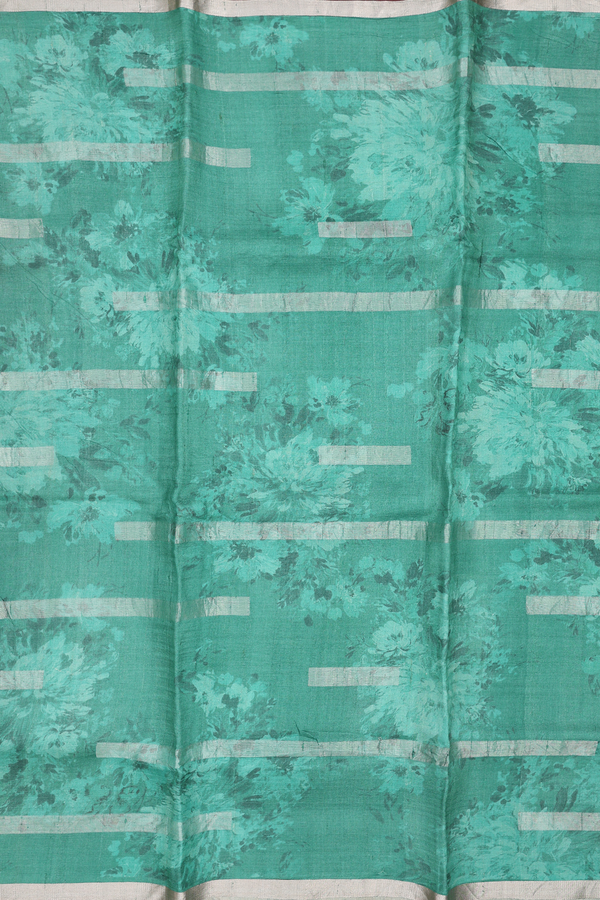 Tussar Silk Saree In Green With Floral Design