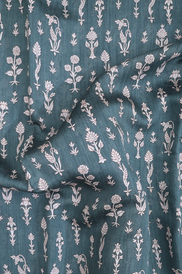 Tussar Silk Saree In Green With Floral Design