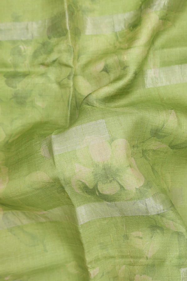 Tussar Silk Saree In Green With Floral Design