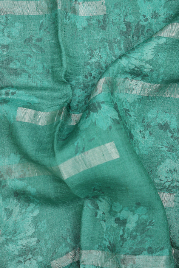 Tussar Silk Saree In Green With Floral Design