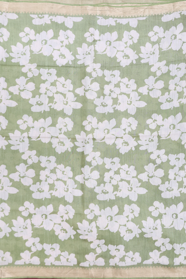 Tussar Silk Saree In Green With Floral Printed Design