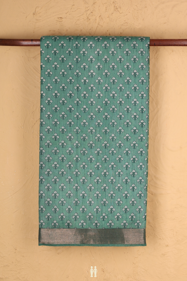 Tussar Silk Saree In Green With Floral Printed Design