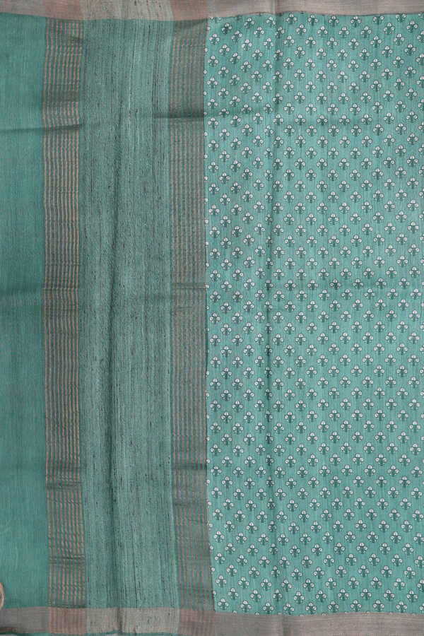 Tussar Silk Saree In Green With Floral Printed Design