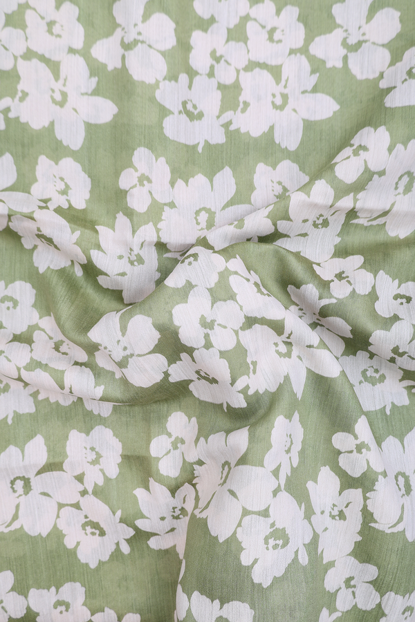 Tussar Silk Saree In Green With Floral Printed Design