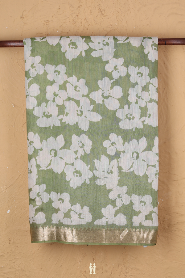 Tussar Silk Saree In Green With Floral Printed Design