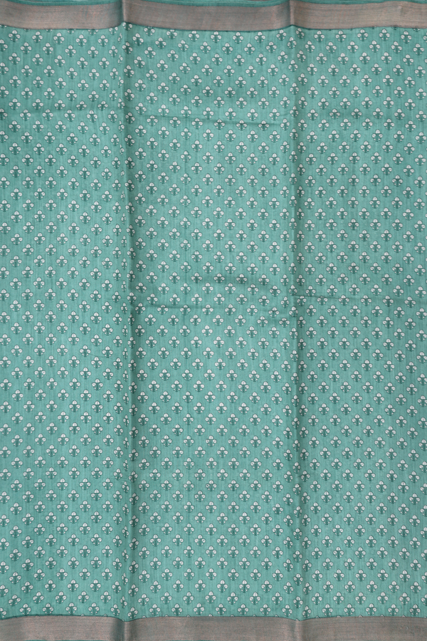 Tussar Silk Saree In Green With Floral Printed Design