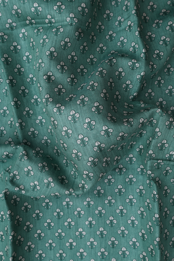 Tussar Silk Saree In Green With Floral Printed Design