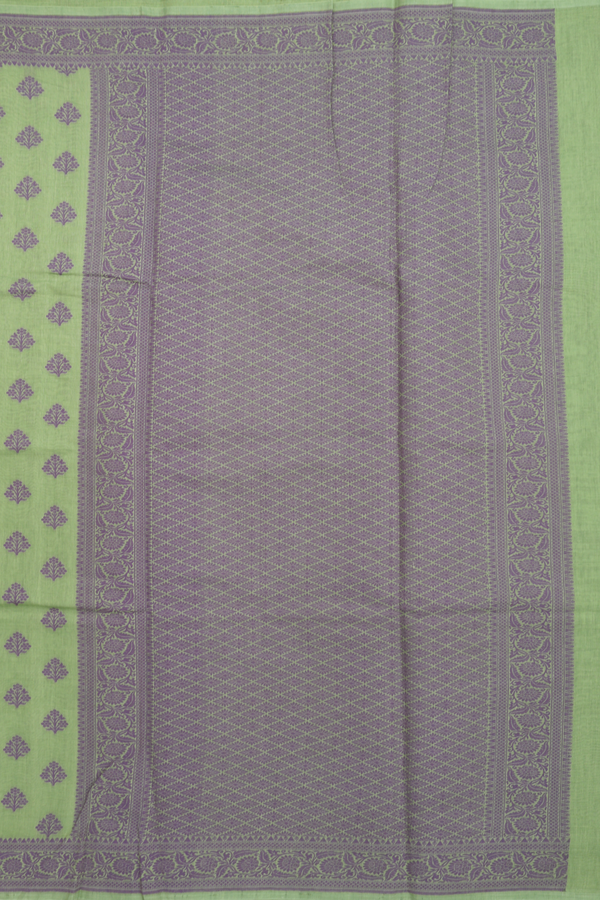 Tussar Silk Saree In Green With Floral Threadwork Buttas
