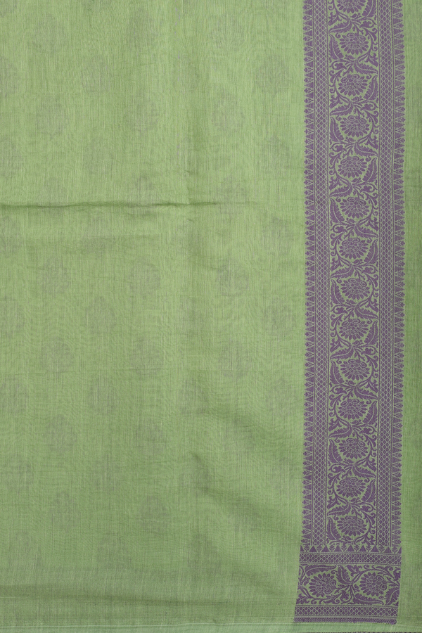 Tussar Silk Saree In Green With Floral Threadwork Buttas