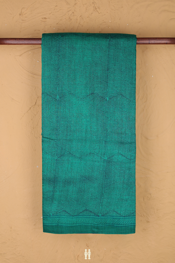 Tussar Silk Saree In Green With Printed Design