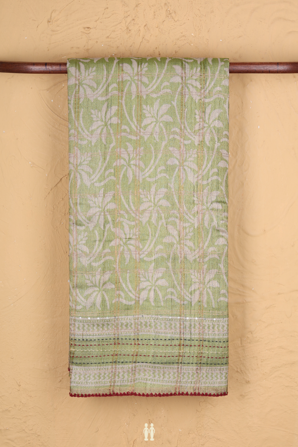 Tussar Silk Saree In Green With Printed Design