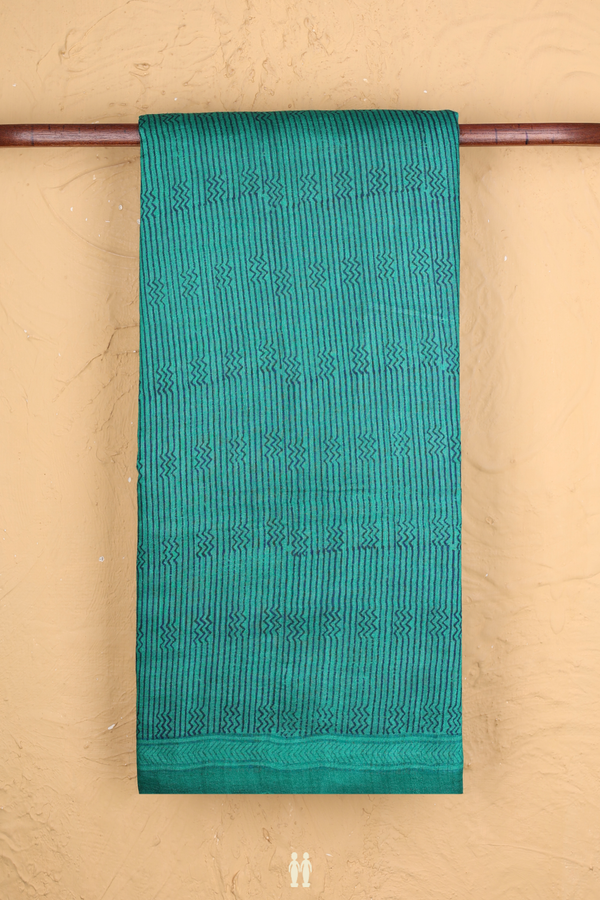Tussar Silk Saree In Green With Printed Design