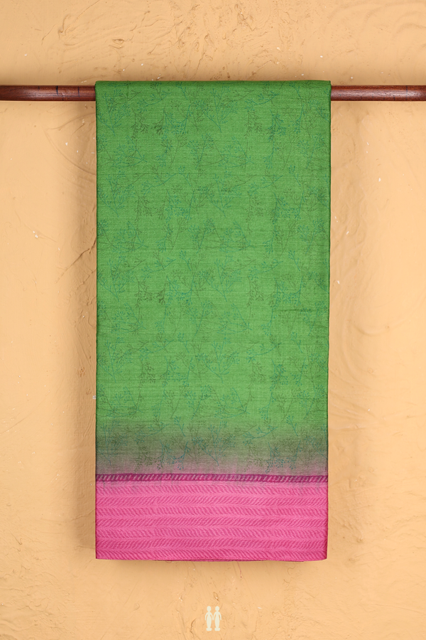 Tussar Silk Saree In Green With Printed Design