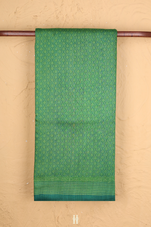 Tussar Silk Saree In Green With Printed Design
