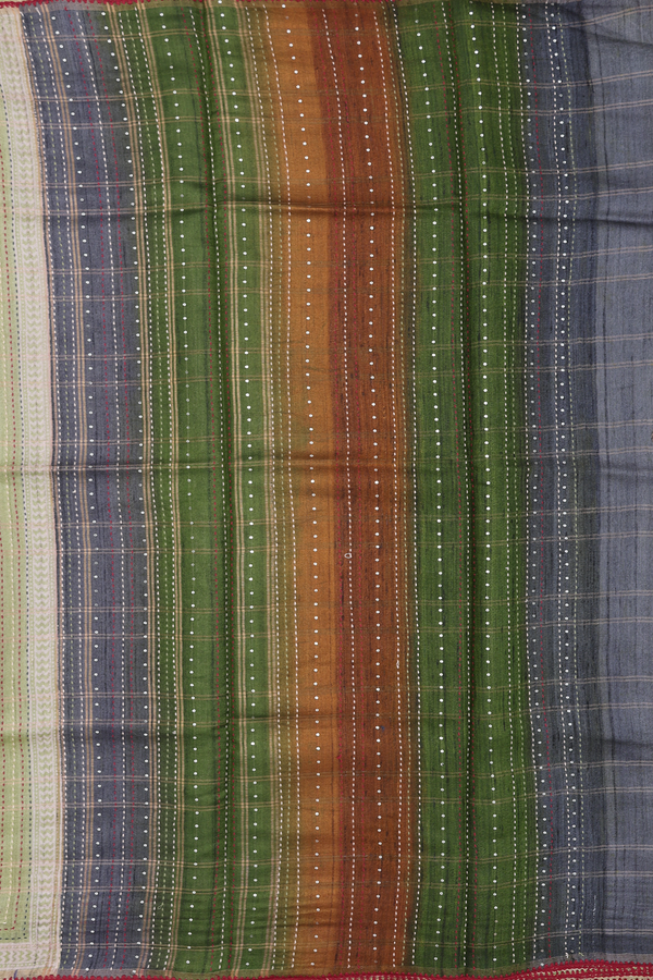 Tussar Silk Saree In Green With Printed Design