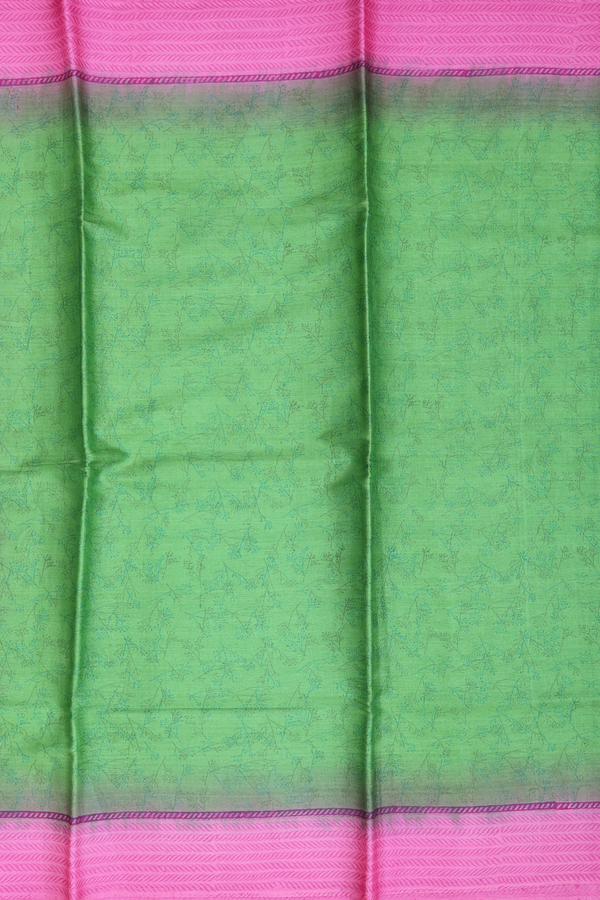 Tussar Silk Saree In Green With Printed Design