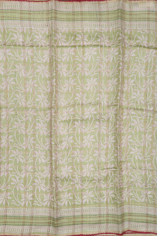 Tussar Silk Saree In Green With Printed Design