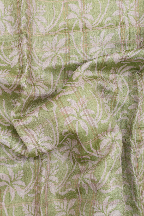 Tussar Silk Saree In Green With Printed Design