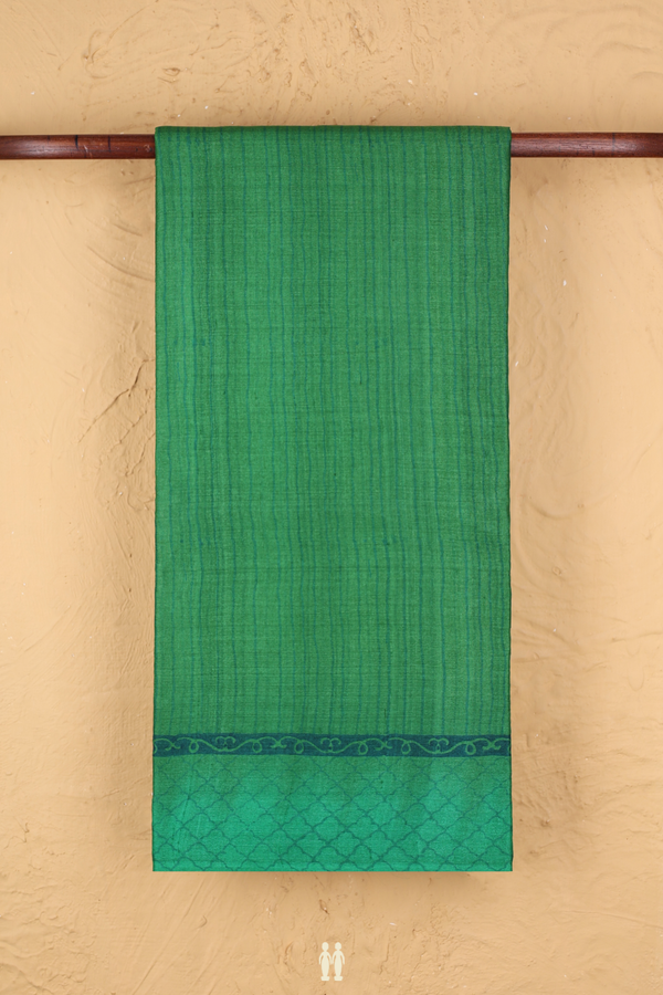 Tussar Silk Saree In Green With Stripes Design