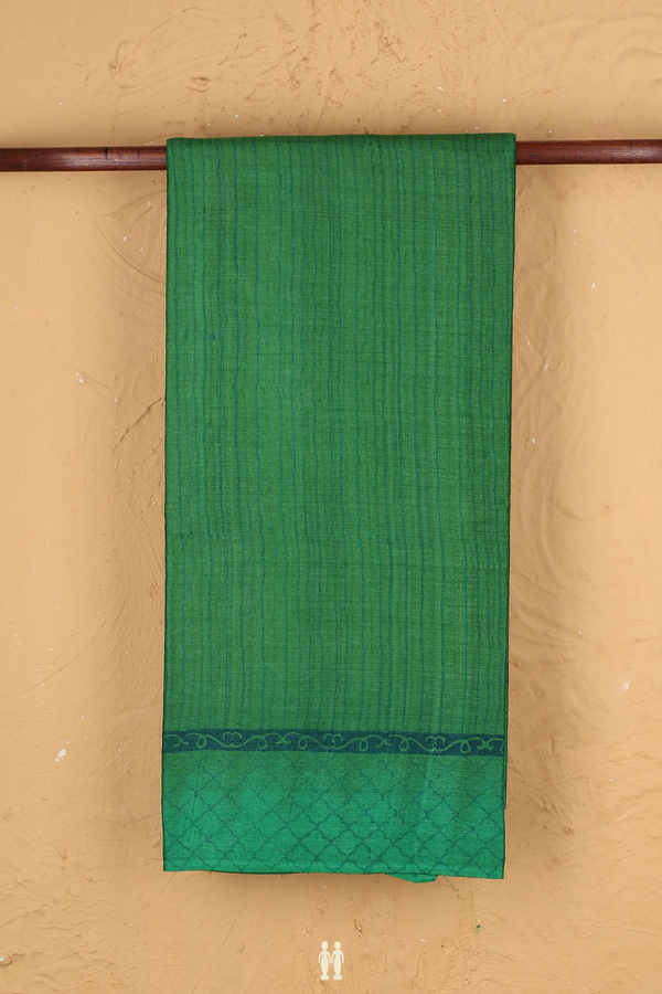 Tussar Silk Saree In Green With Stripes Design