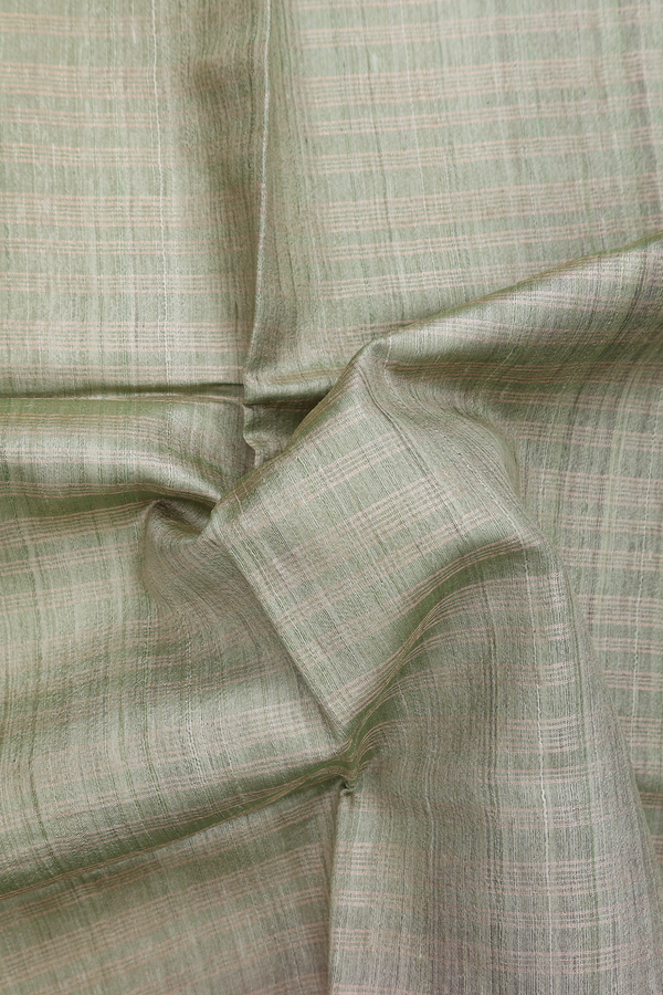 Tussar Silk Saree In Green With Stripes Design