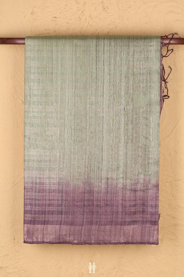 Tussar Silk Saree In Green With Stripes Design