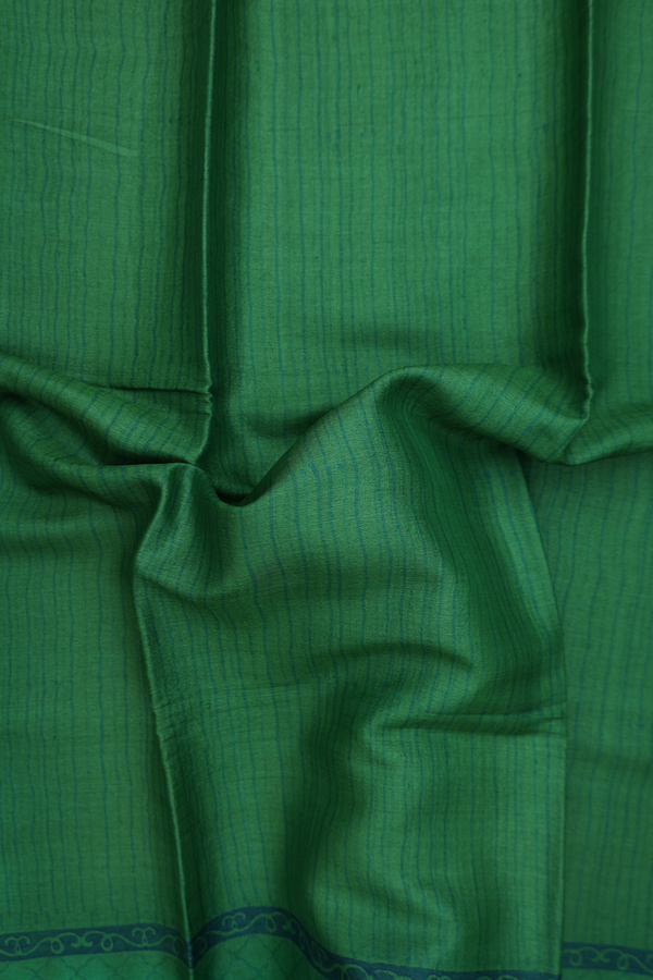 Tussar Silk Saree In Green With Stripes Design