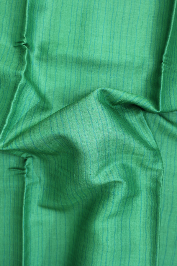 Tussar Silk Saree In Green With Stripes Design