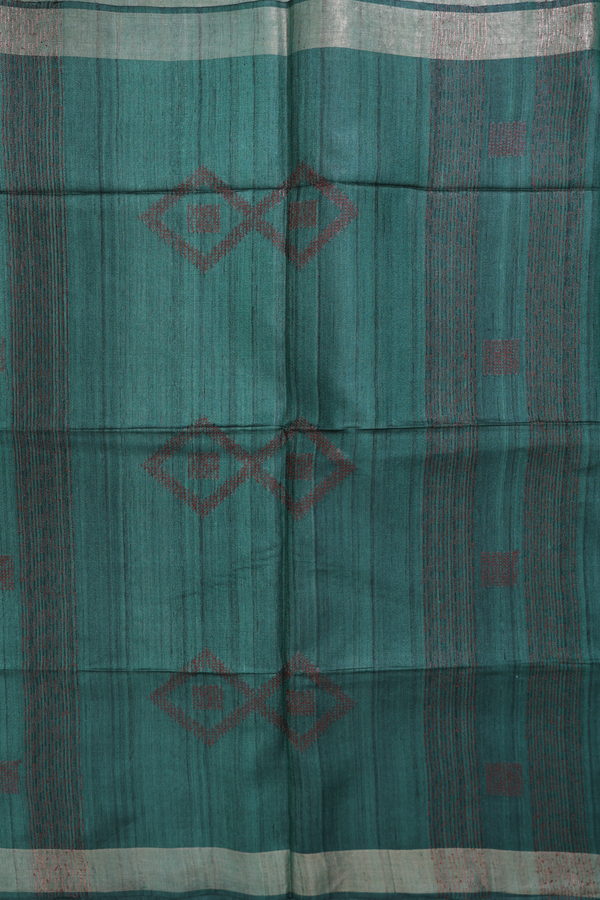 Tussar Silk Saree In Green With Threadwork Design