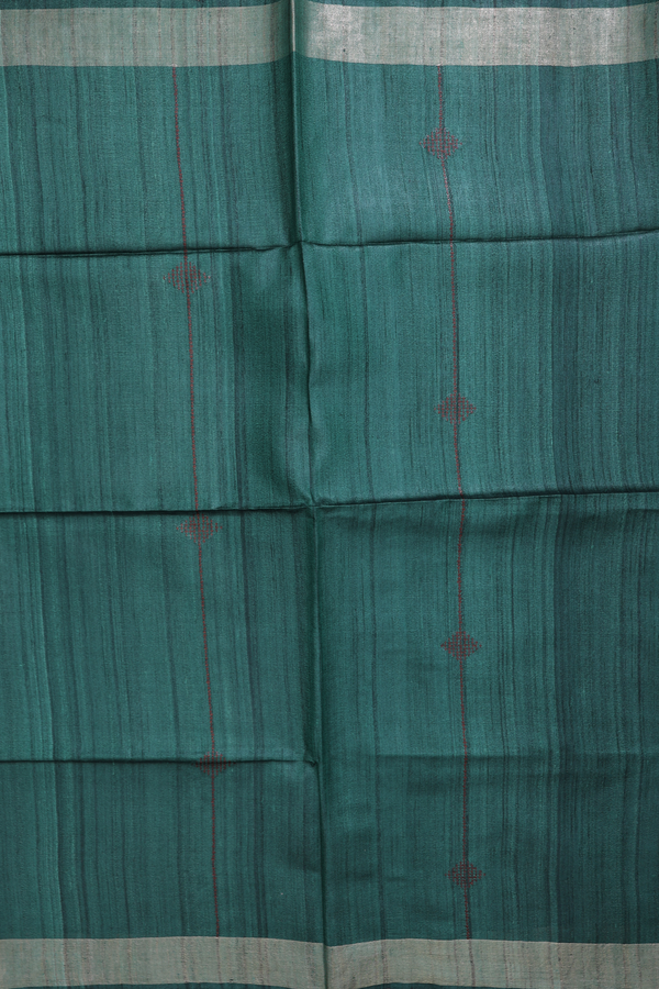 Tussar Silk Saree In Green With Threadwork Design