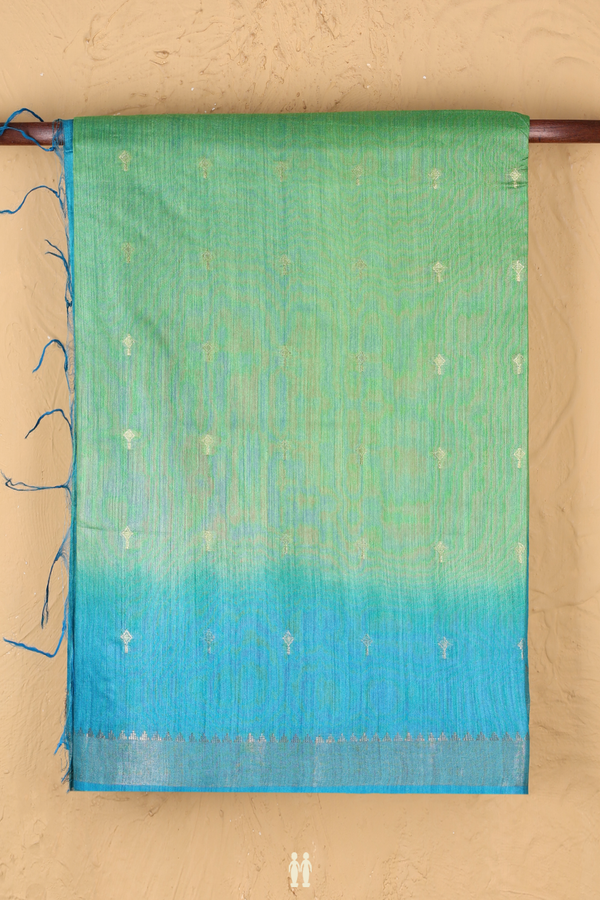 Tussar Silk Saree In Green With Zari Buttas