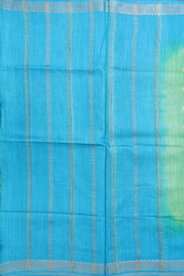 Tussar Silk Saree In Green With Zari Buttas
