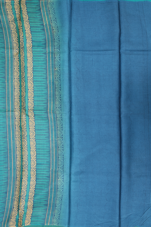 Tussar Silk Saree In Greenish Blue With Stripes Design