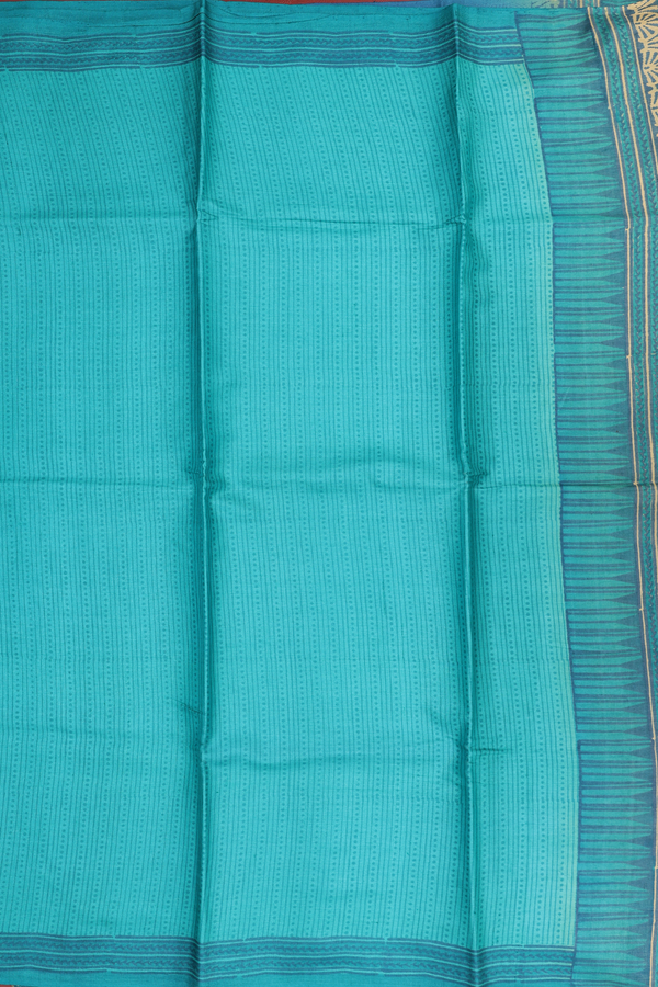 Tussar Silk Saree In Greenish Blue With Stripes Design