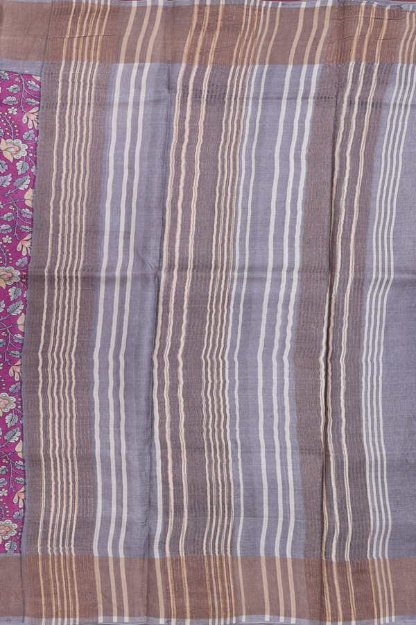 Tussar Silk Saree In Grape Purple With Floral Design
