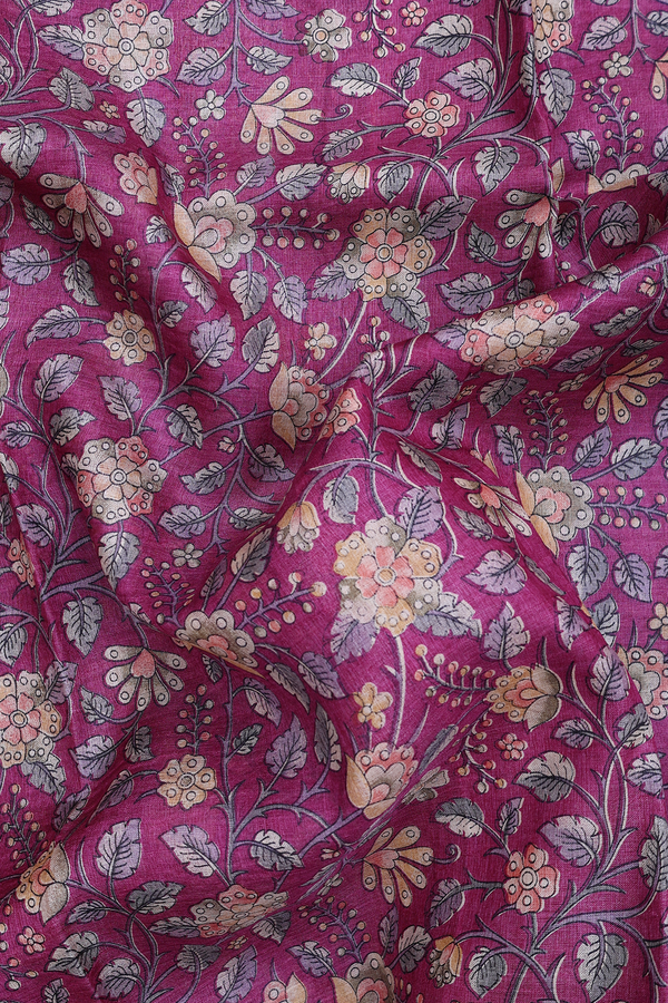 Tussar Silk Saree In Grape Purple With Floral Design
