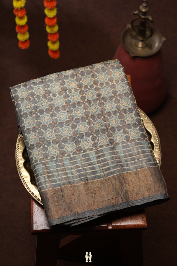 Tussar Silk Saree In Grey With Allover Design
