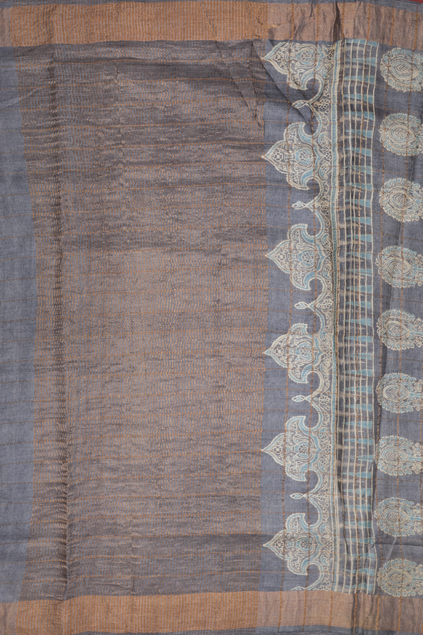 Tussar Silk Saree In Grey With Allover Design