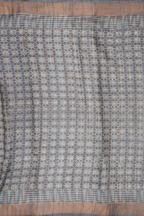 Tussar Silk Saree In Grey With Allover Design