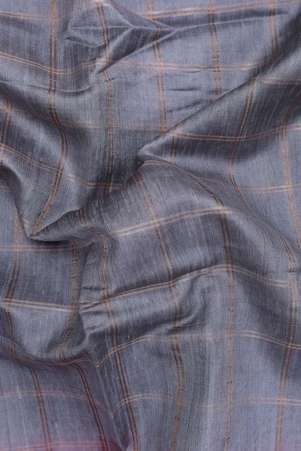 Tussar Silk Saree In Grey With Checks Design
