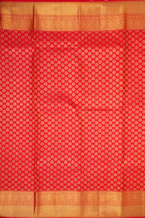 Kanchipuram Silk Saree In Chilli Red With Zari Buttas