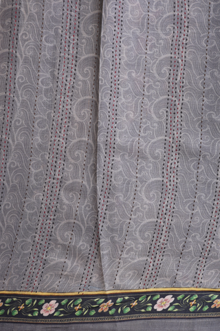 Tussar Silk Saree In Grey With Floral And Human Figure Design